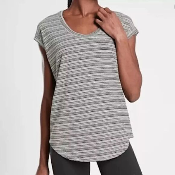 Athleta Cloudlight Stratus Breezy Striped Tee Womens Size Medium Petite - Picture 2 of 10